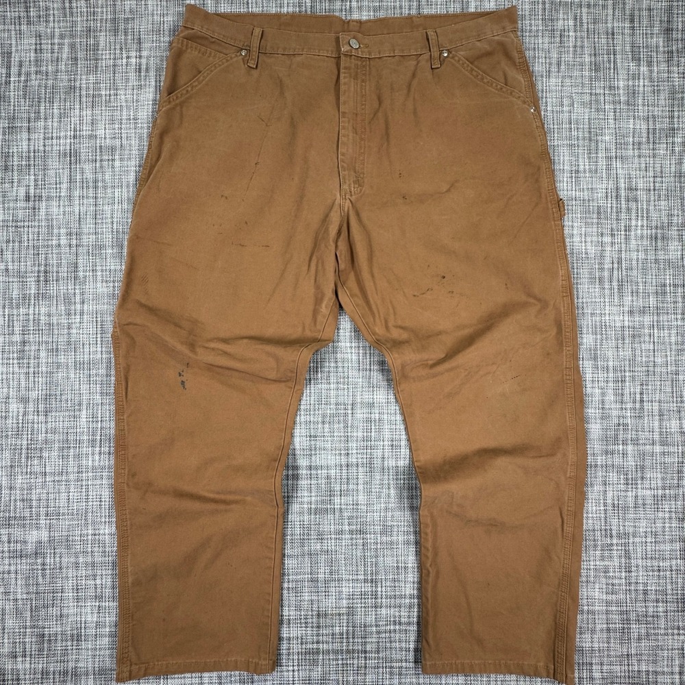 Wrangler Mens Carpenter Pants 42x30 Brown Canvas Utility Workwear Hammer Loop